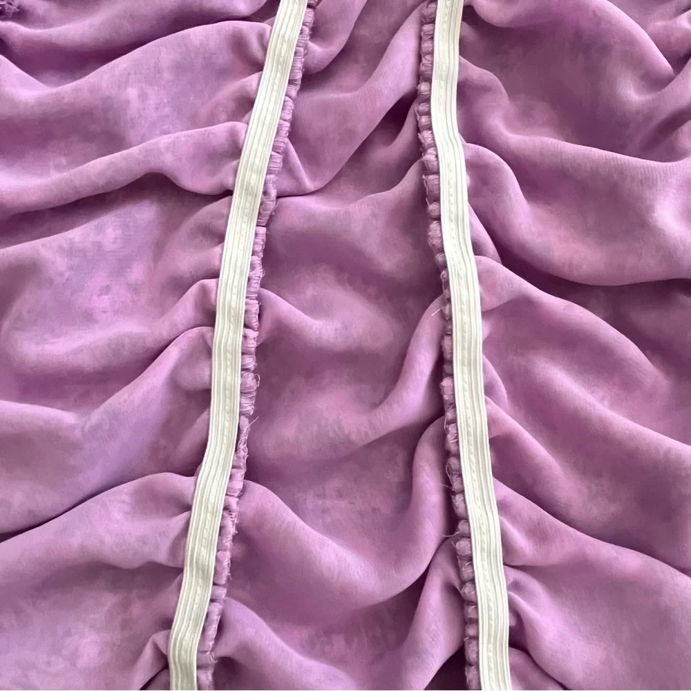 Zara Dress XS Mini Purple Floral Ruched‎ Chiffon Balloon Sleeves Elasticated - Picture 10 of 14